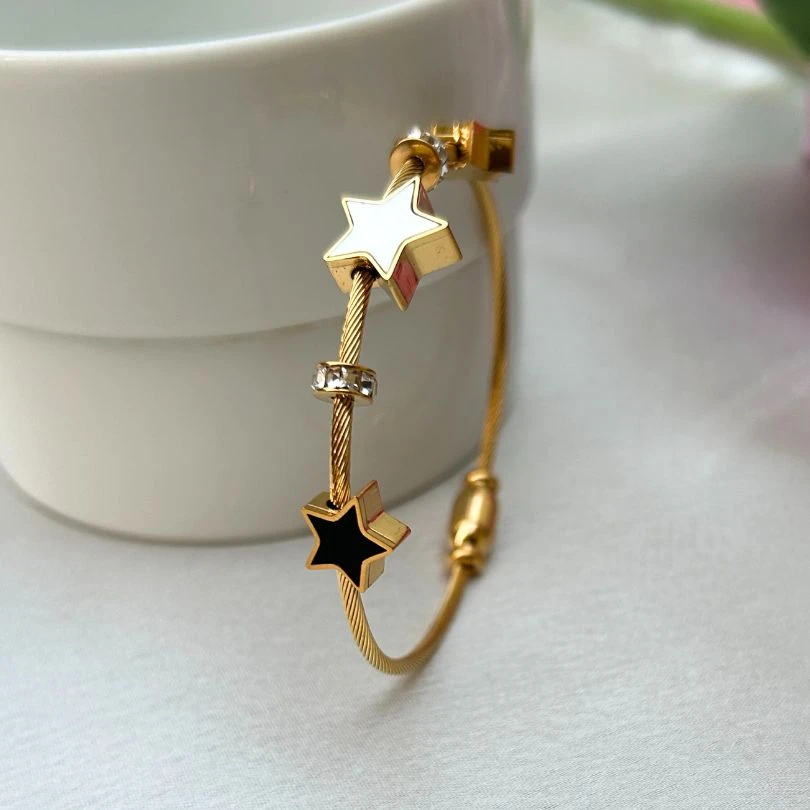 Gold plated cable-style bangle bracelet