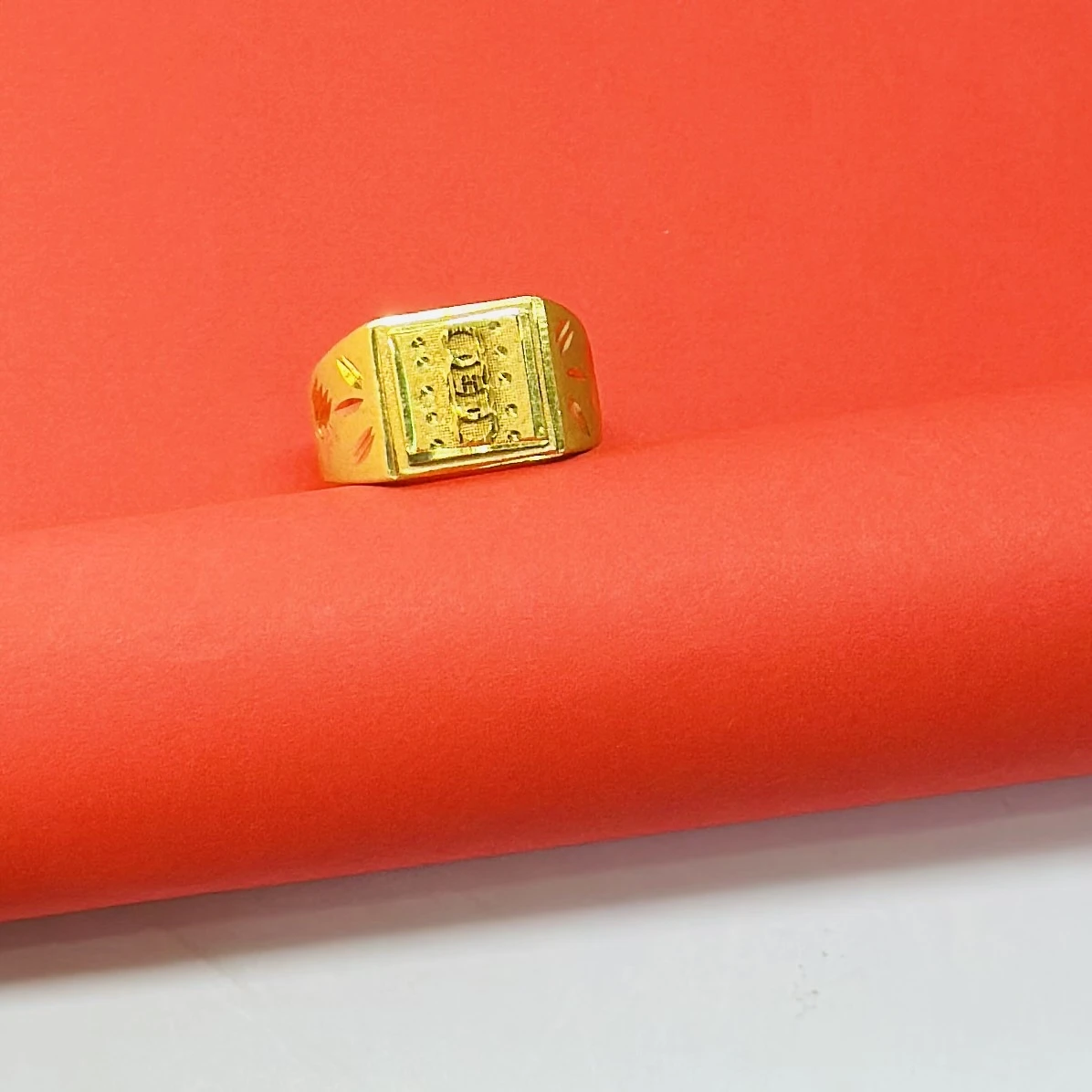 Premium Rectangular Gold-Plated, Gold Look Finely Detailed Handmade Ring for Men