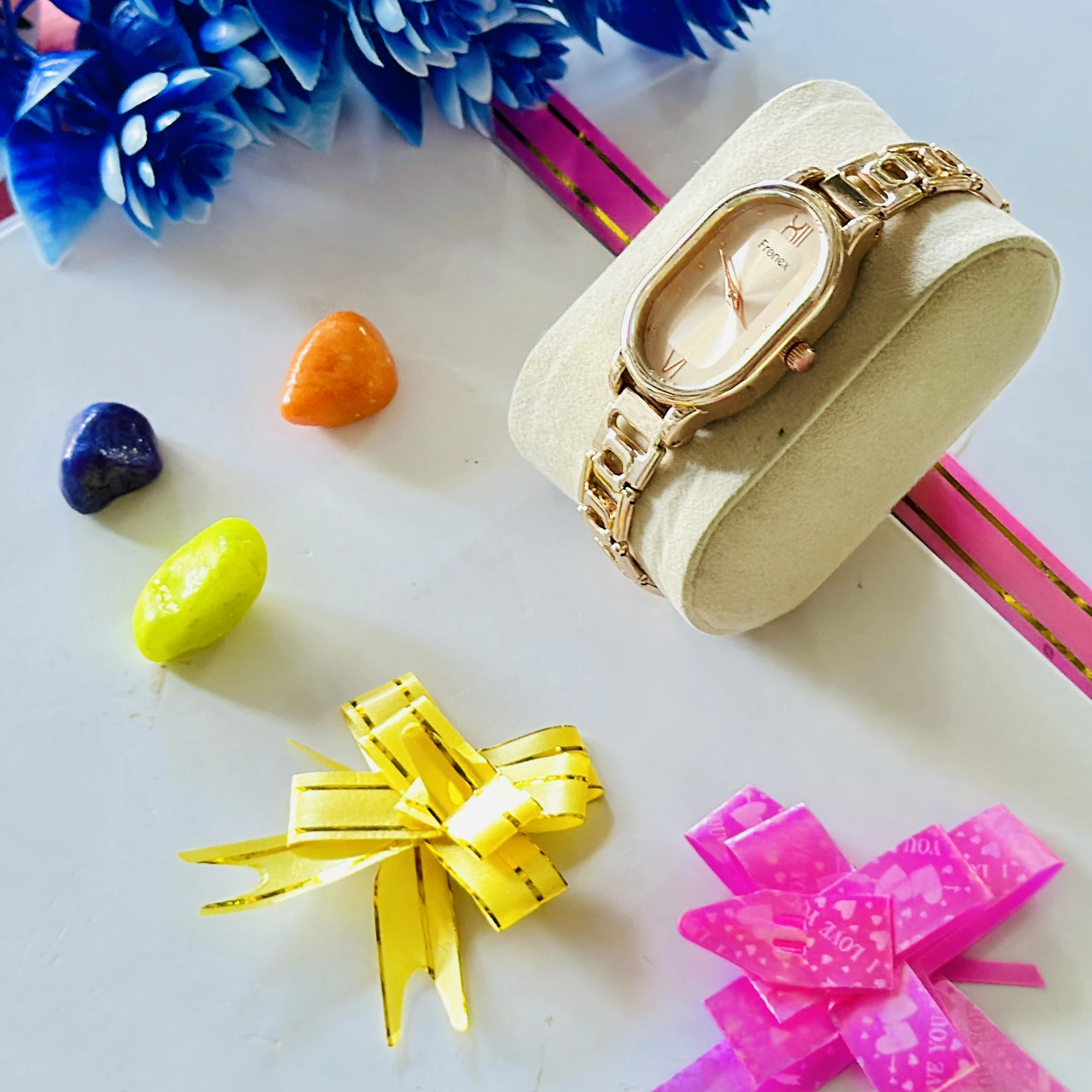 Rose gold-plated analogue watch