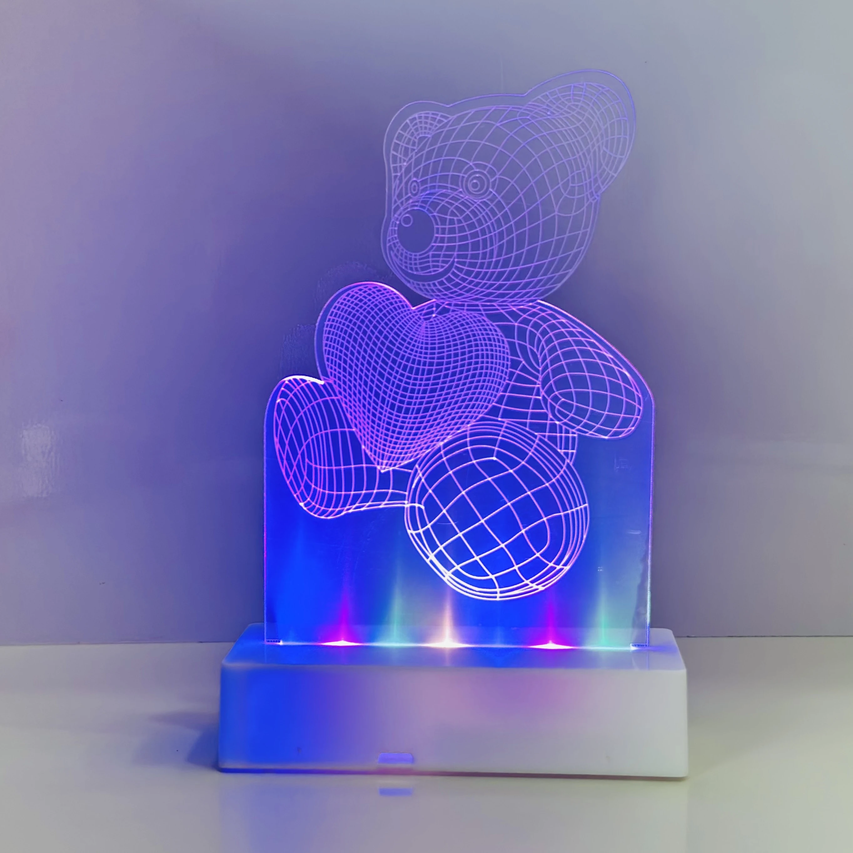 3D illusion LED night light with a teddy bear and heart design.(SKU-LRL754)