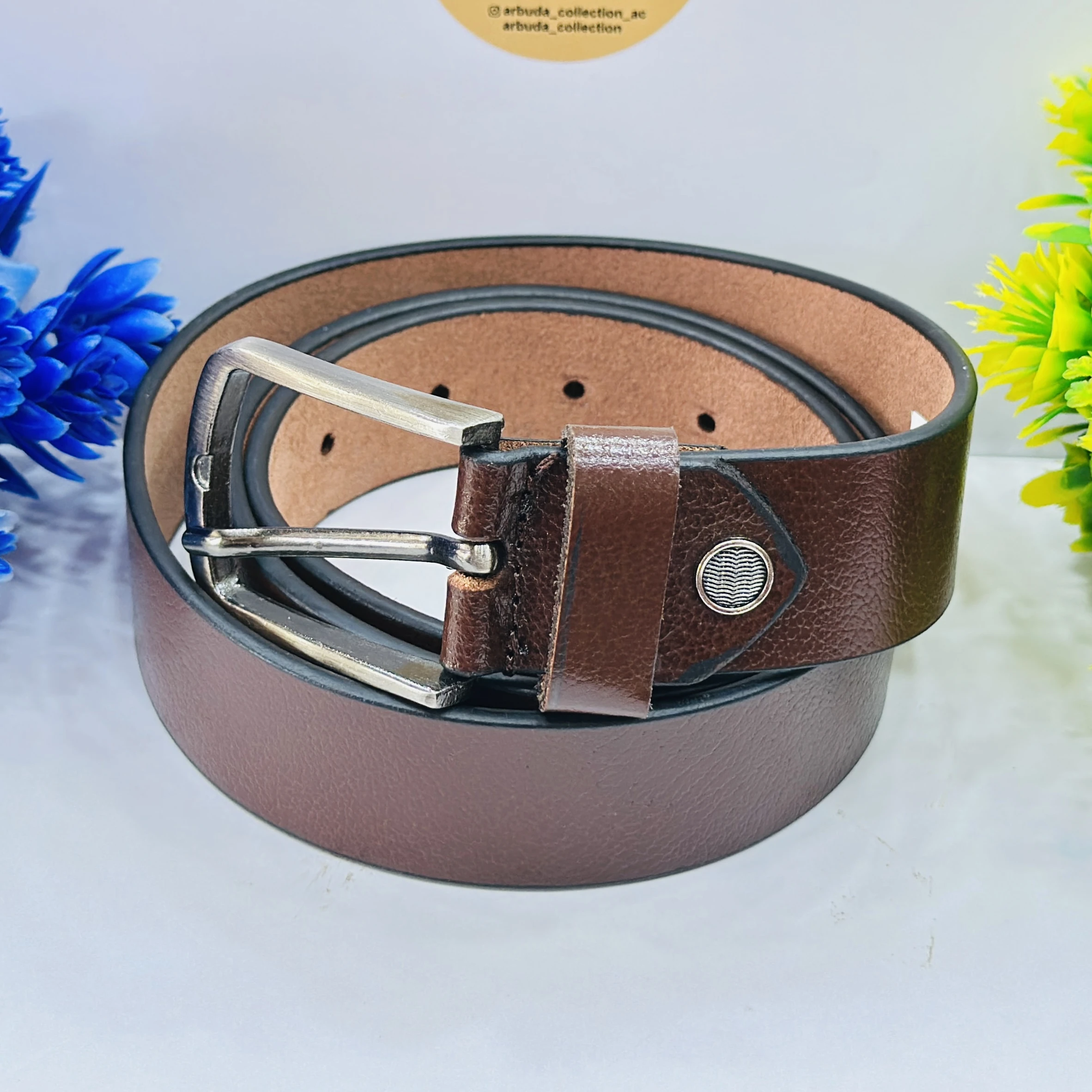 Brown leather waist belt for men