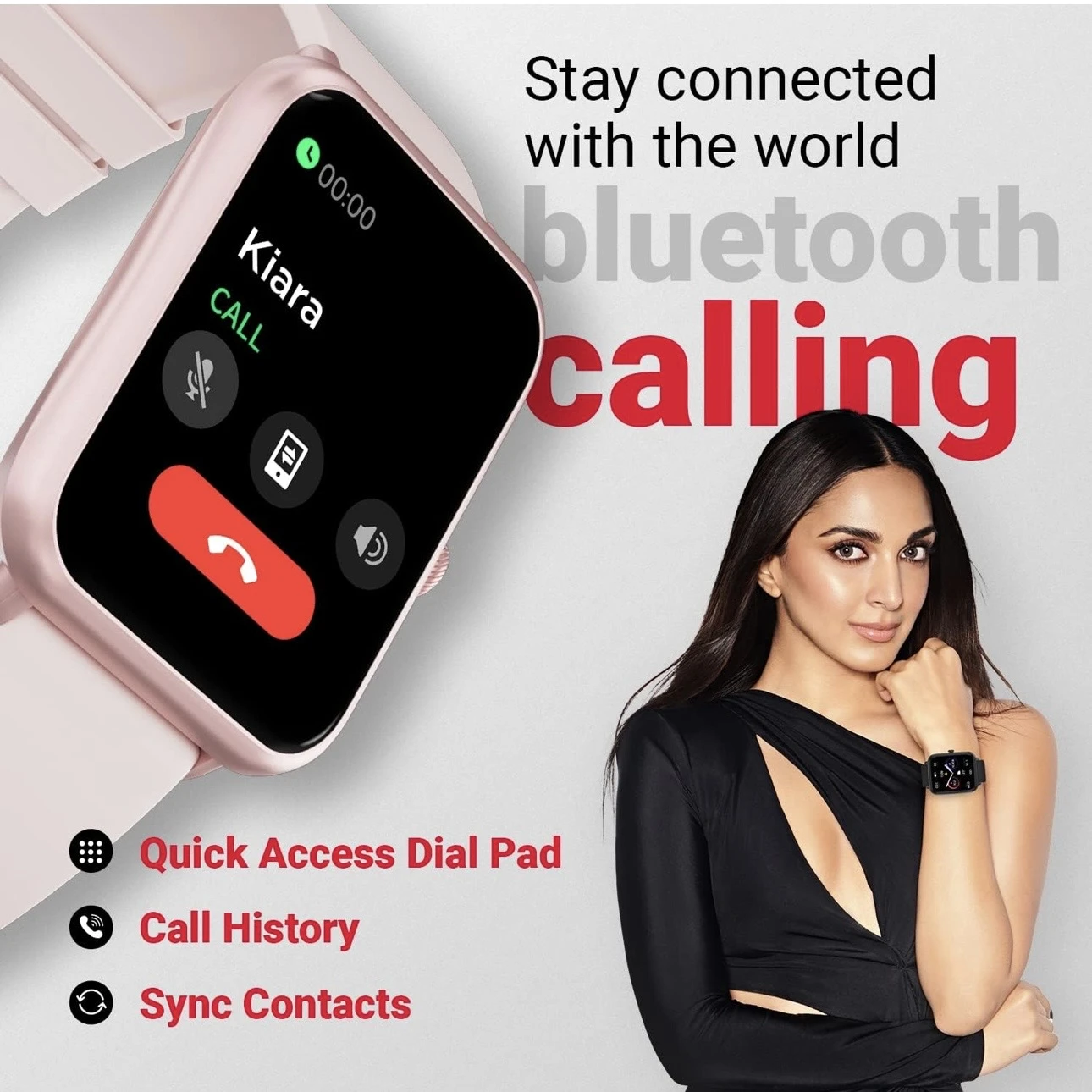 Fire-Boltt Ninja Call Pro Plus smartwatch in pink. Model No.BDE053