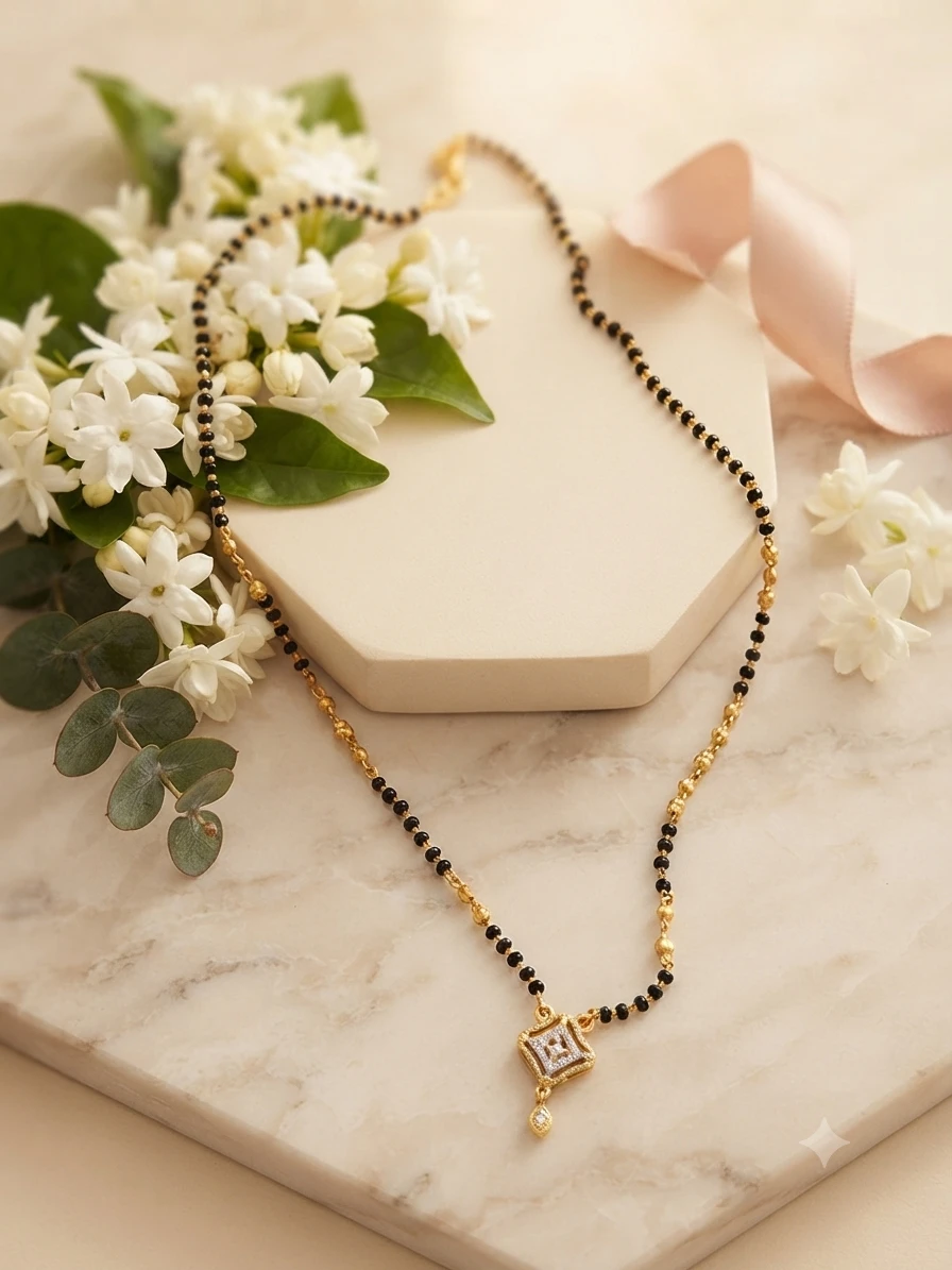 Gold-Plated Zircon Mangalsutra