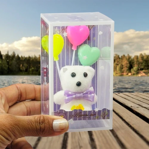 Decorative teddy bear gift set in a transparent box