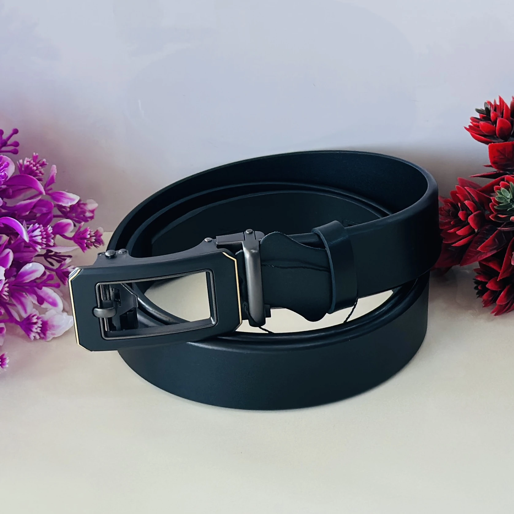 Black PU leather men's belt