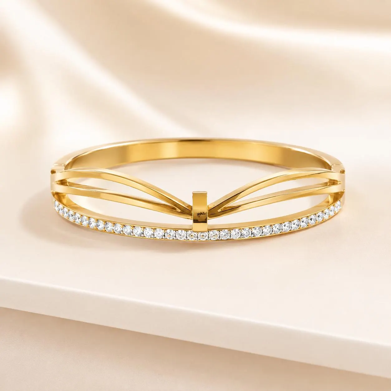 Crystal Gold Stainless Steel Bangle Bracelet