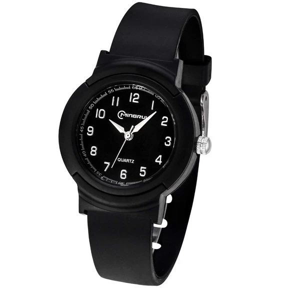 Mingrui WR30M analog watch with a black case and band.