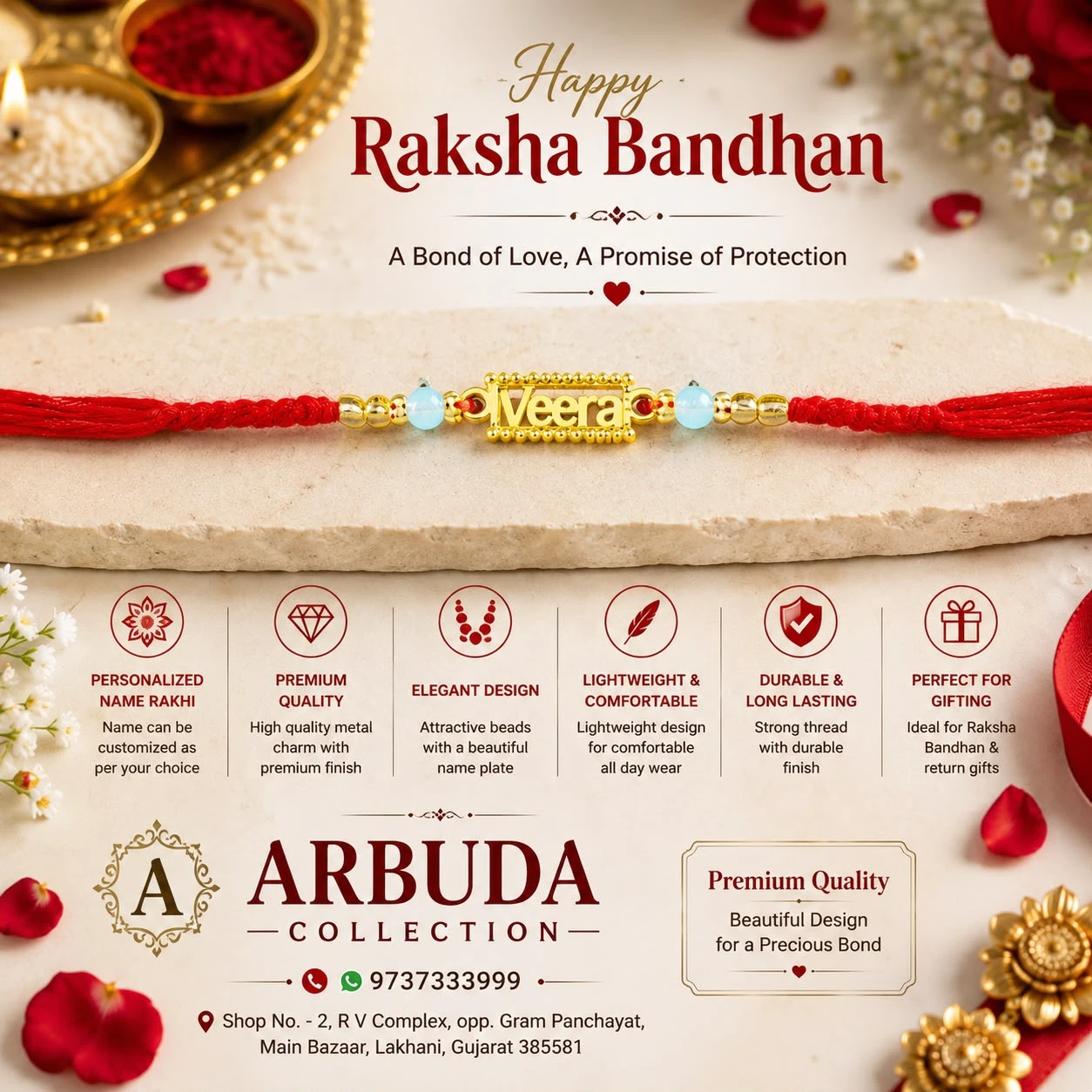 personalized "Veera" name rakhi
