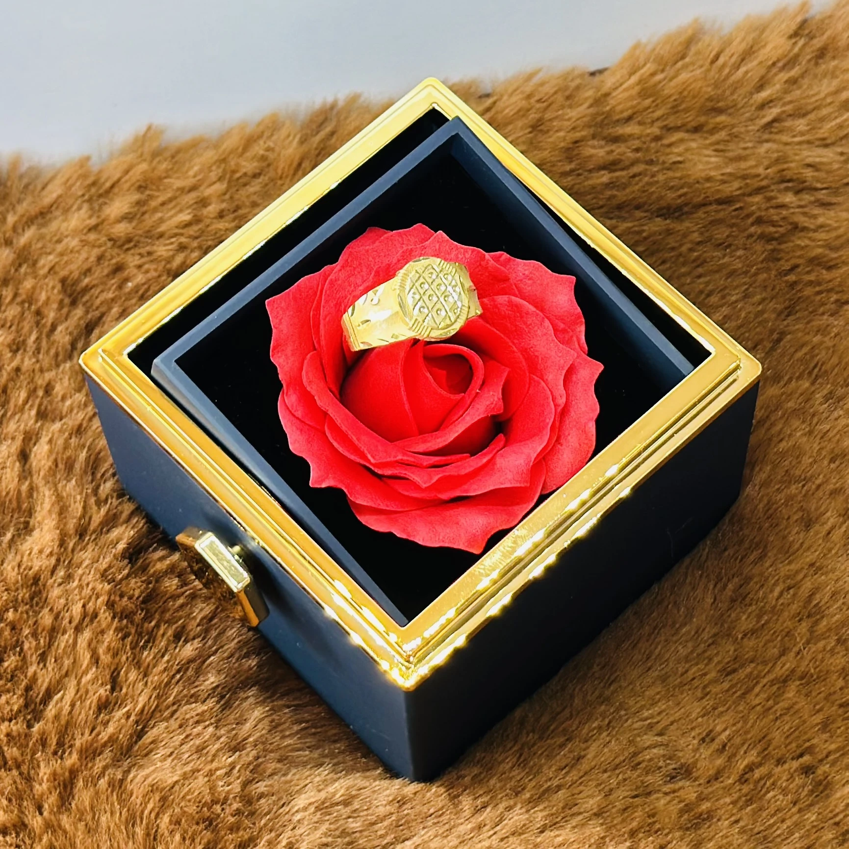 Hallmark gold ring for men displayed in a presentation box.