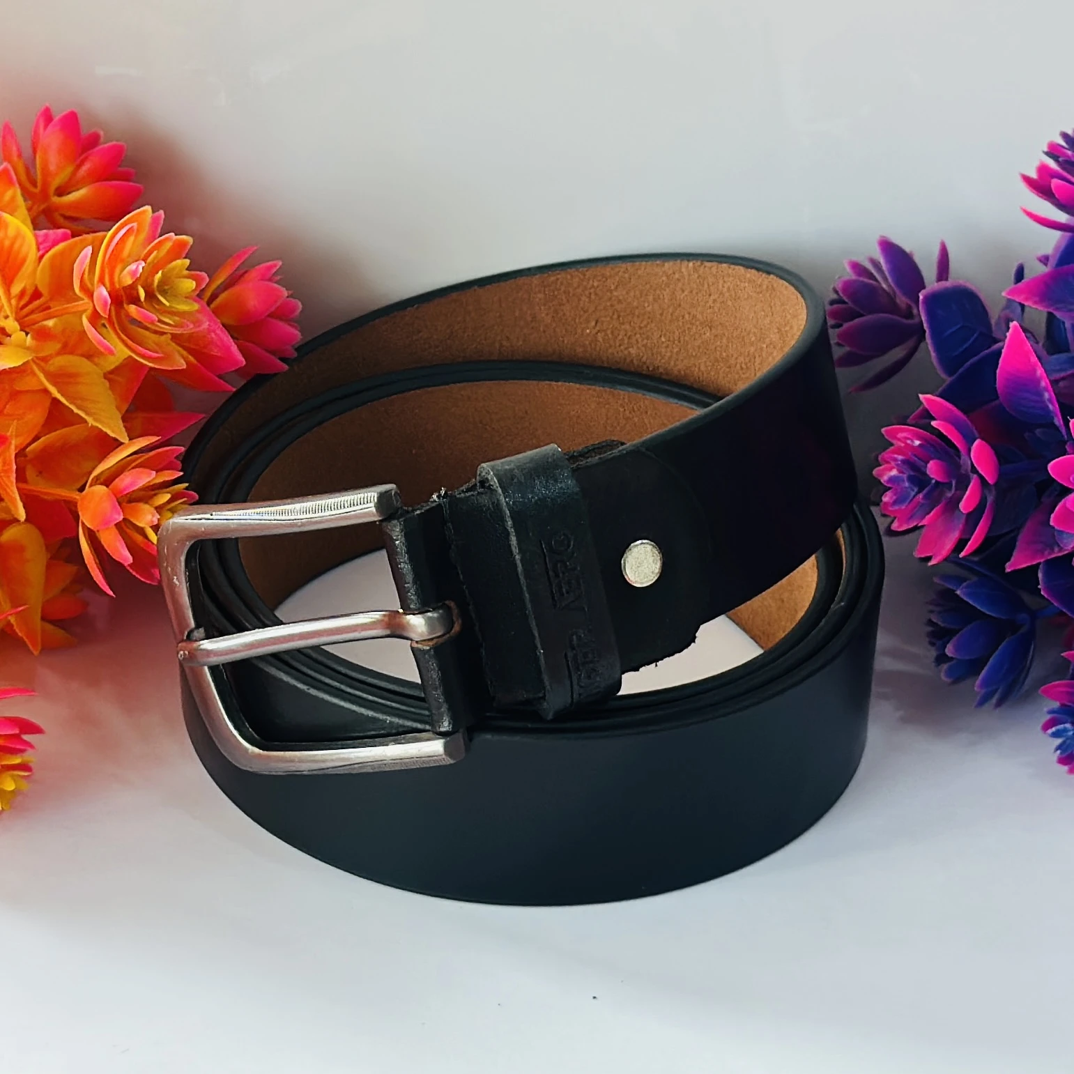 Black genuine leather men's formal belt