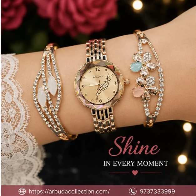 Ladies Analog Watch & Bracelet Combo