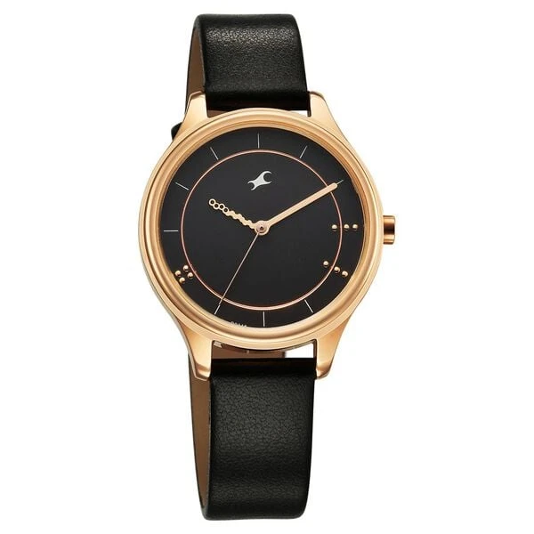 Fastrack Stunners Quartz Analog Black Dial Black Leather Strap Watch For Girls Model no.6296WL01