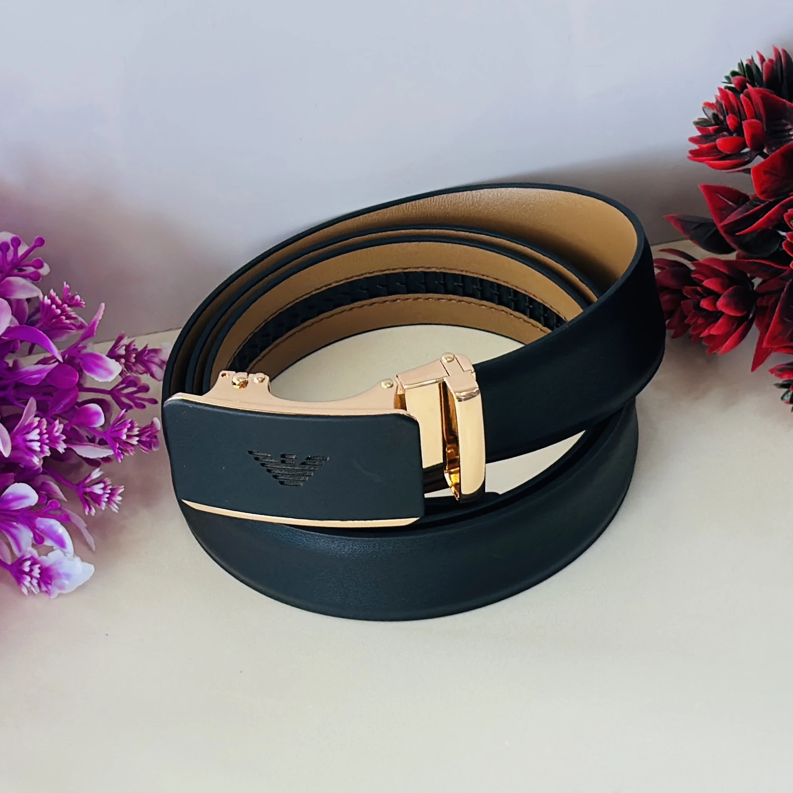 Black Giorgio Armani leather reversible belt