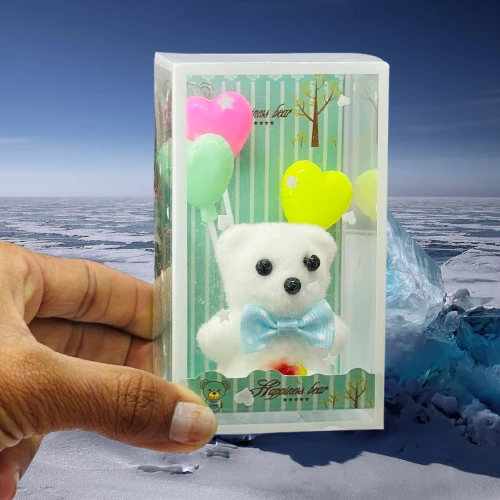 Teddy bear gift set or showpiece packaged in a clear display box.