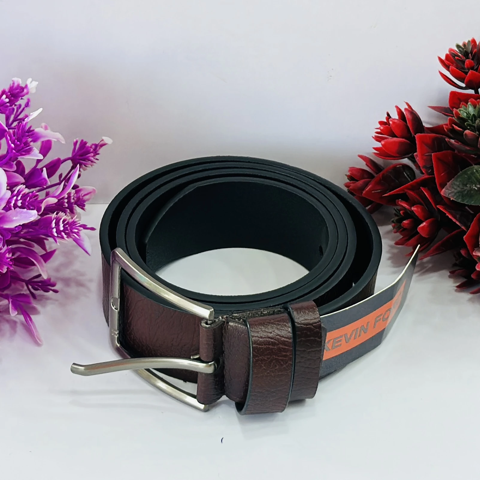Brown leather men's belt