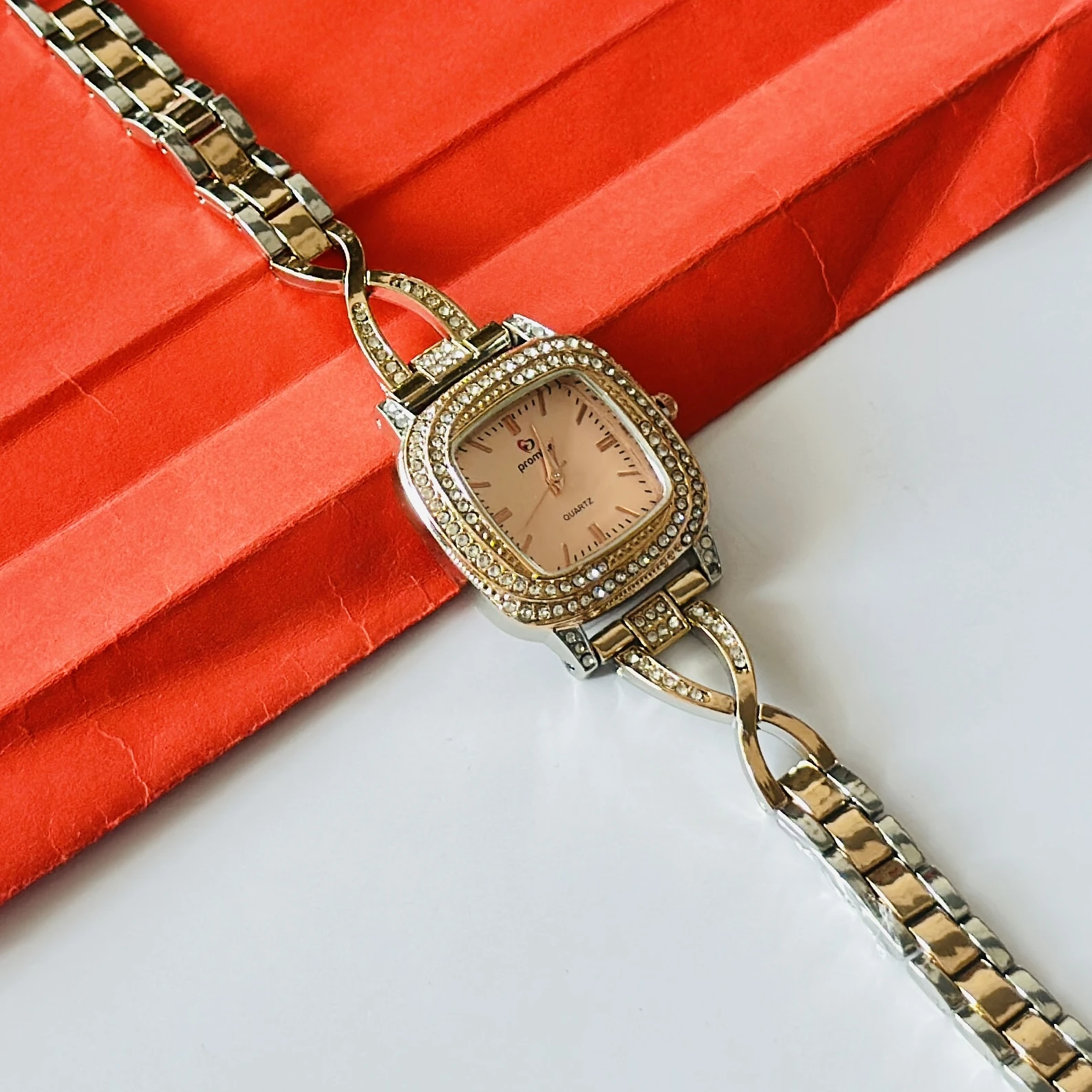 Prom quartz watch with a square case