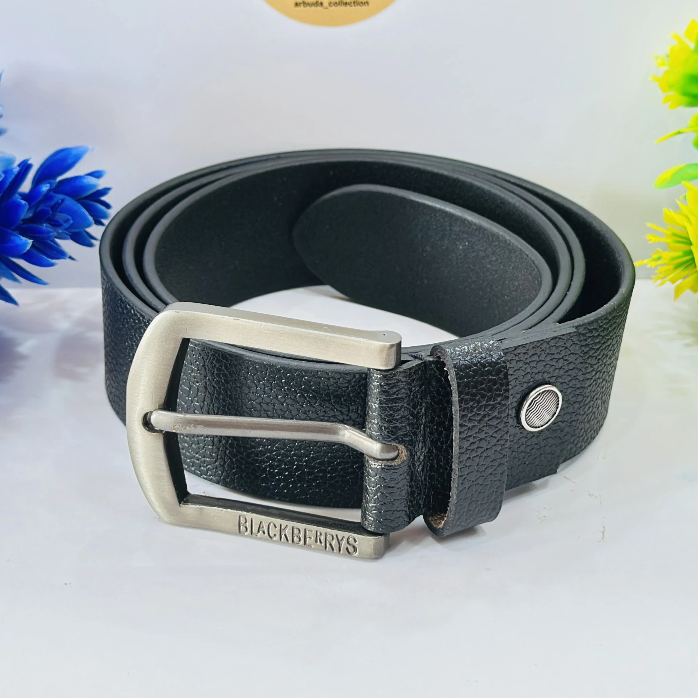 men's black textured leather belt
