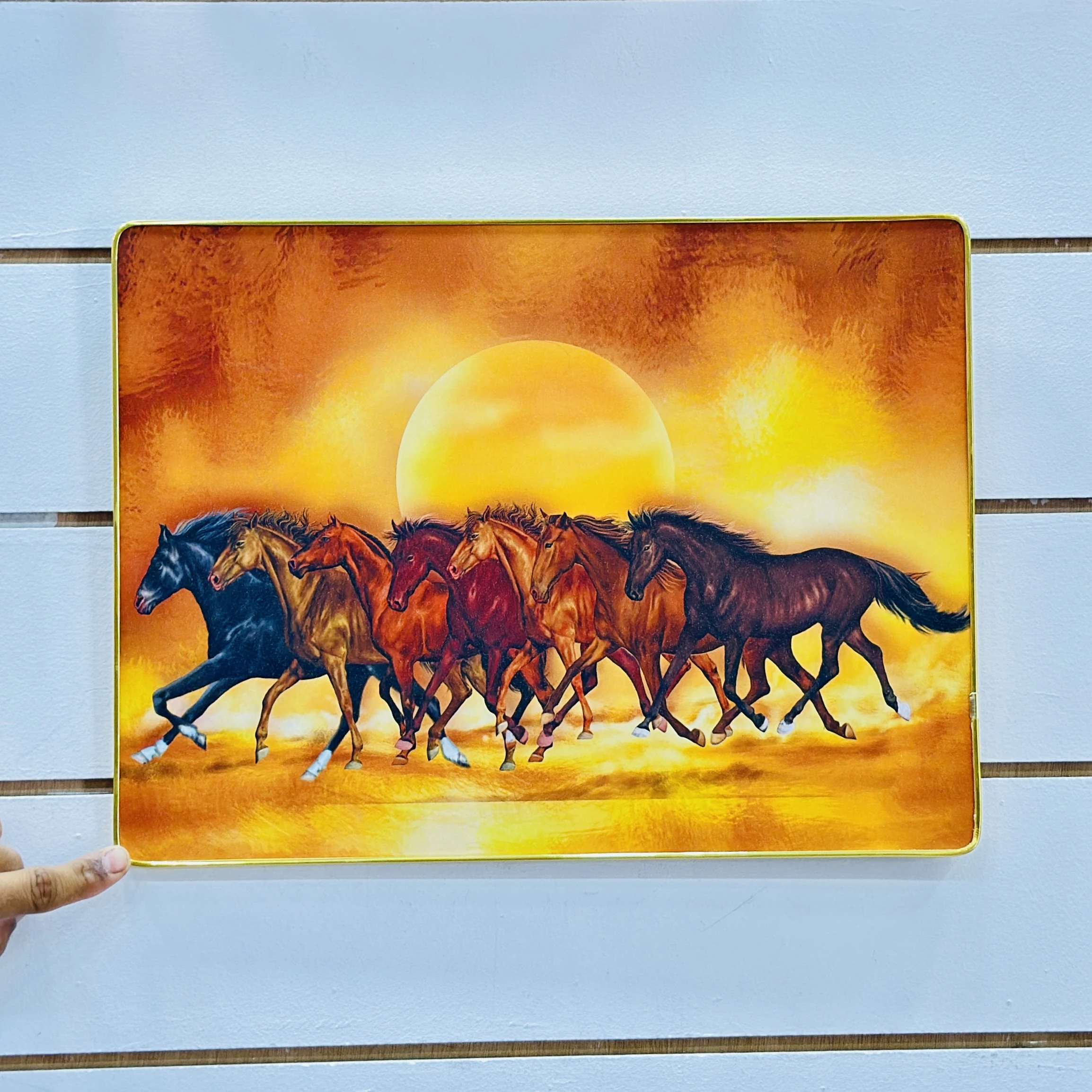 Shubh Sanket Vastu 7 Horse Running Textured Home Decorative Painting. -J6BLQ5