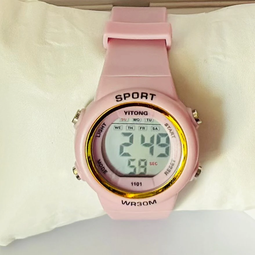 pink Yitong digital sports watch with a silicone strap.