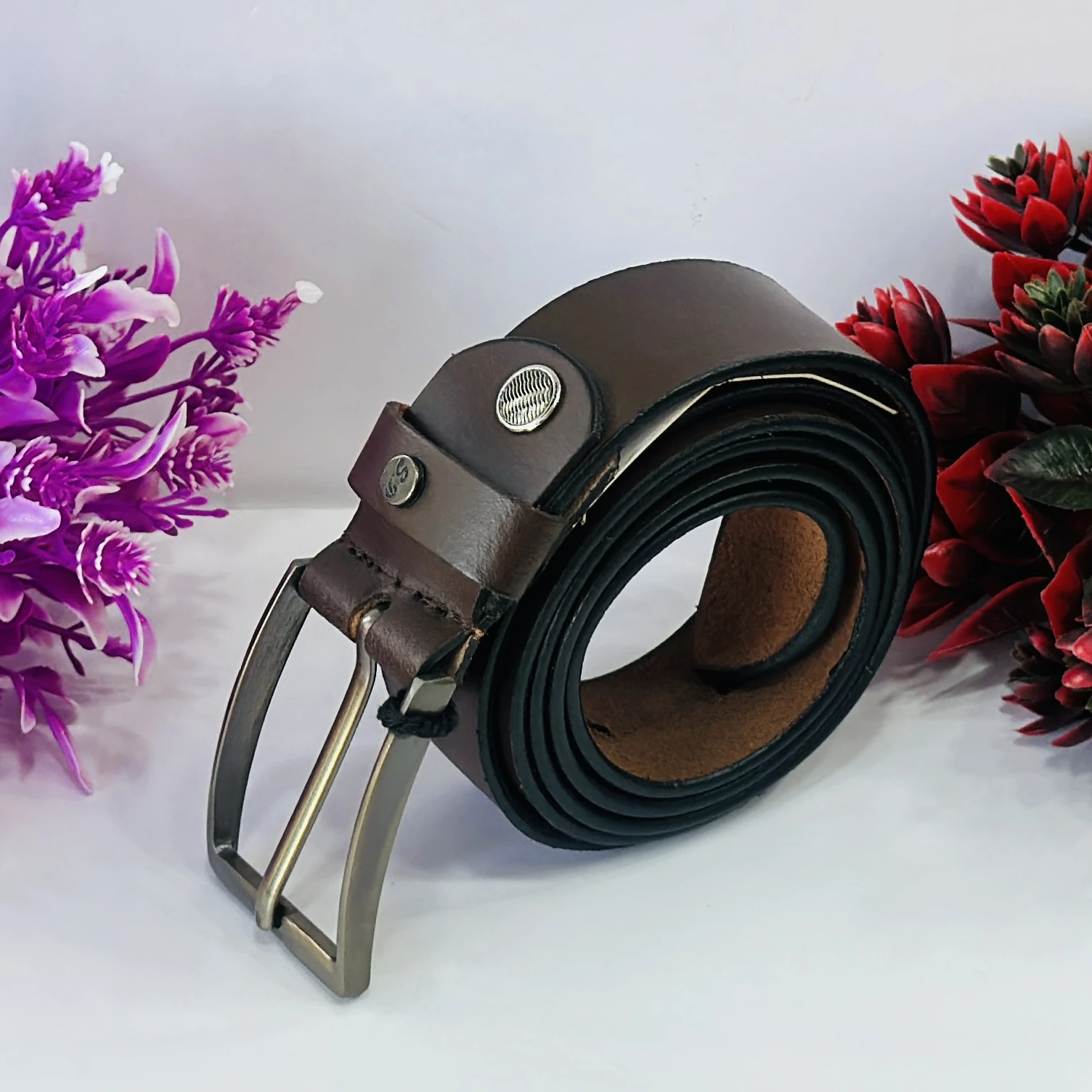 Brown genuine leather formal and casual belt