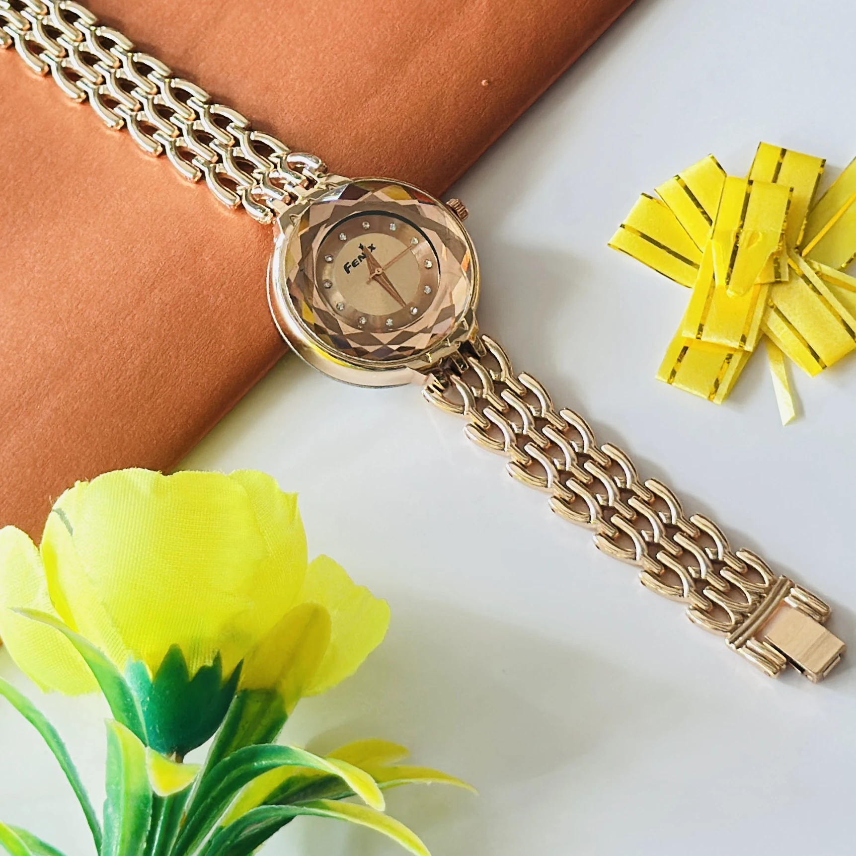 Rose  gold analog watch for women