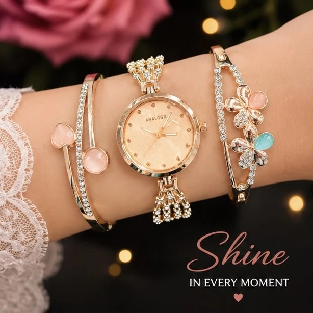 Ladies Analog Watch & Bracelet Combo