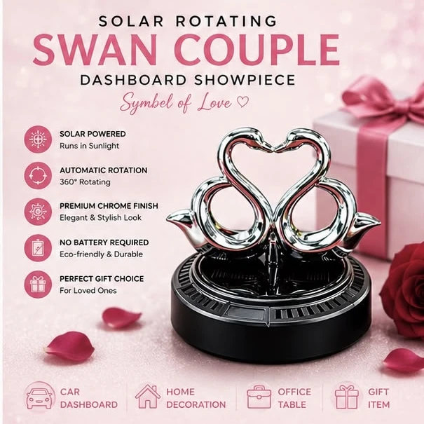 solar-powered swan couple showpiece