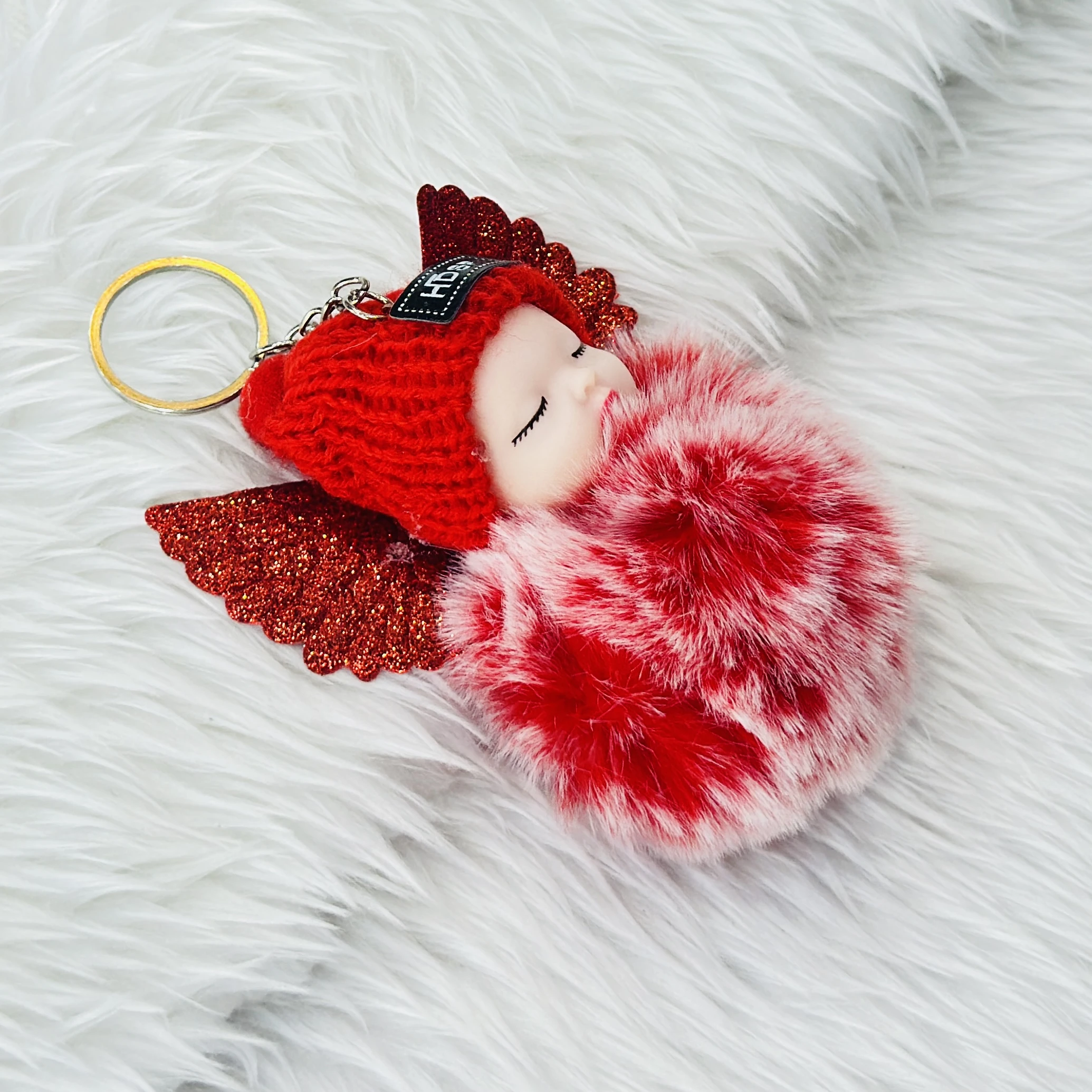 Sleeping Angel Baby Pom Pom Keychain