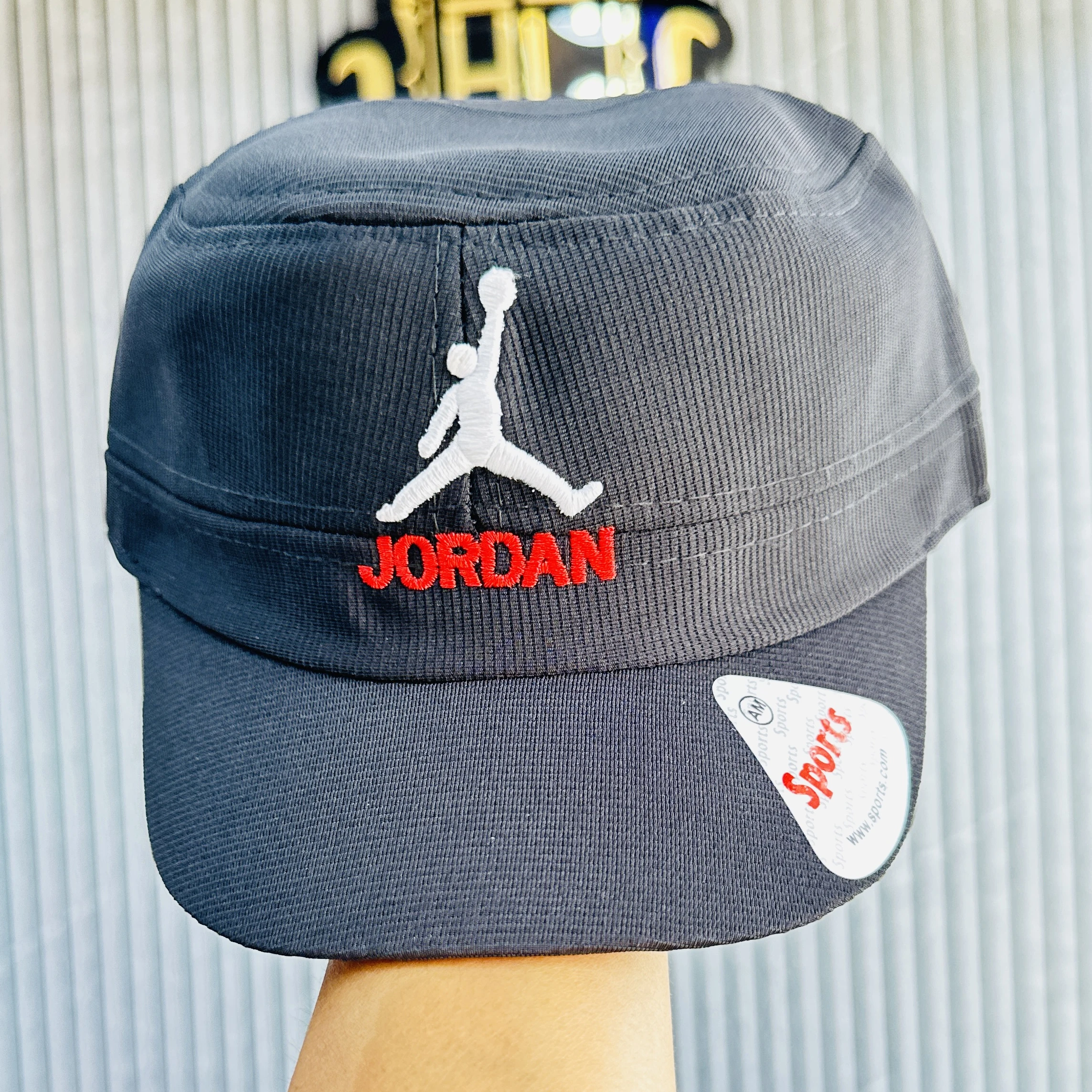 Jordan brand cap features a gray flat-top design