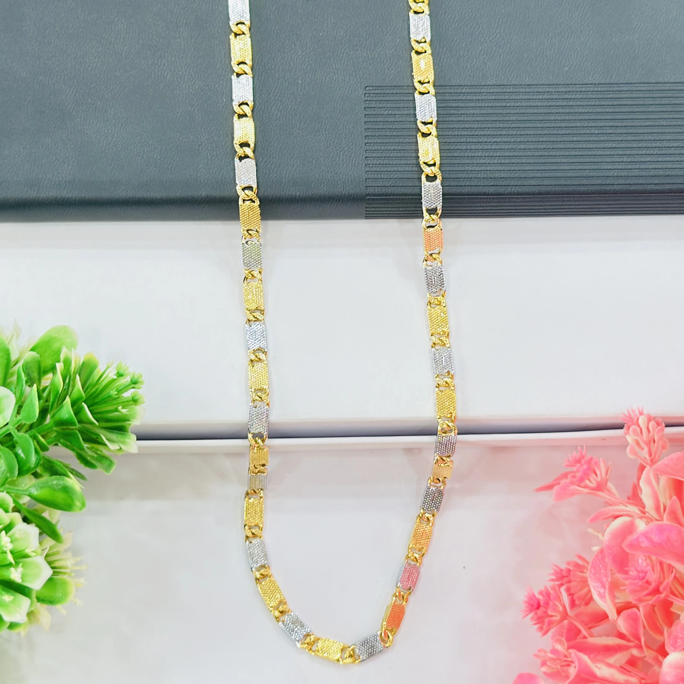 Gold and silver-plated rectangular link chain