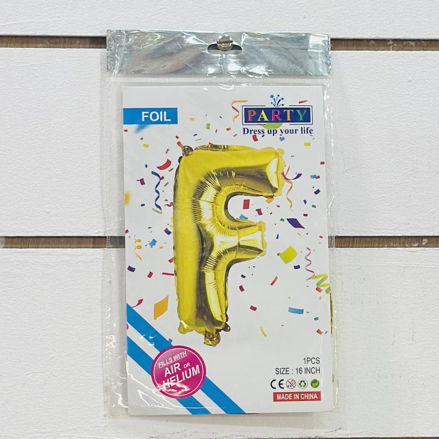 Gold foil letter "F”  balloon