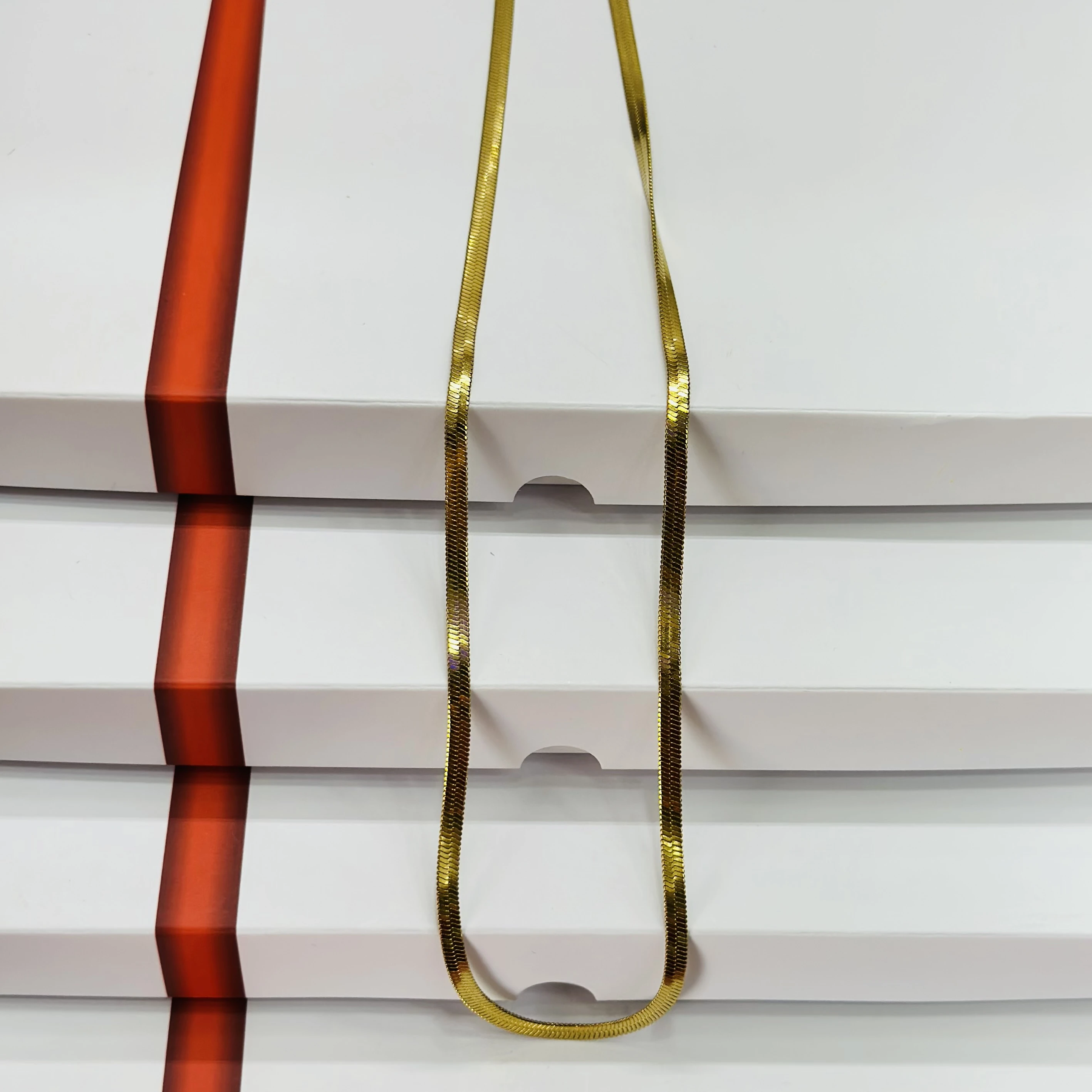 Gold plated herringbone chain necklace,