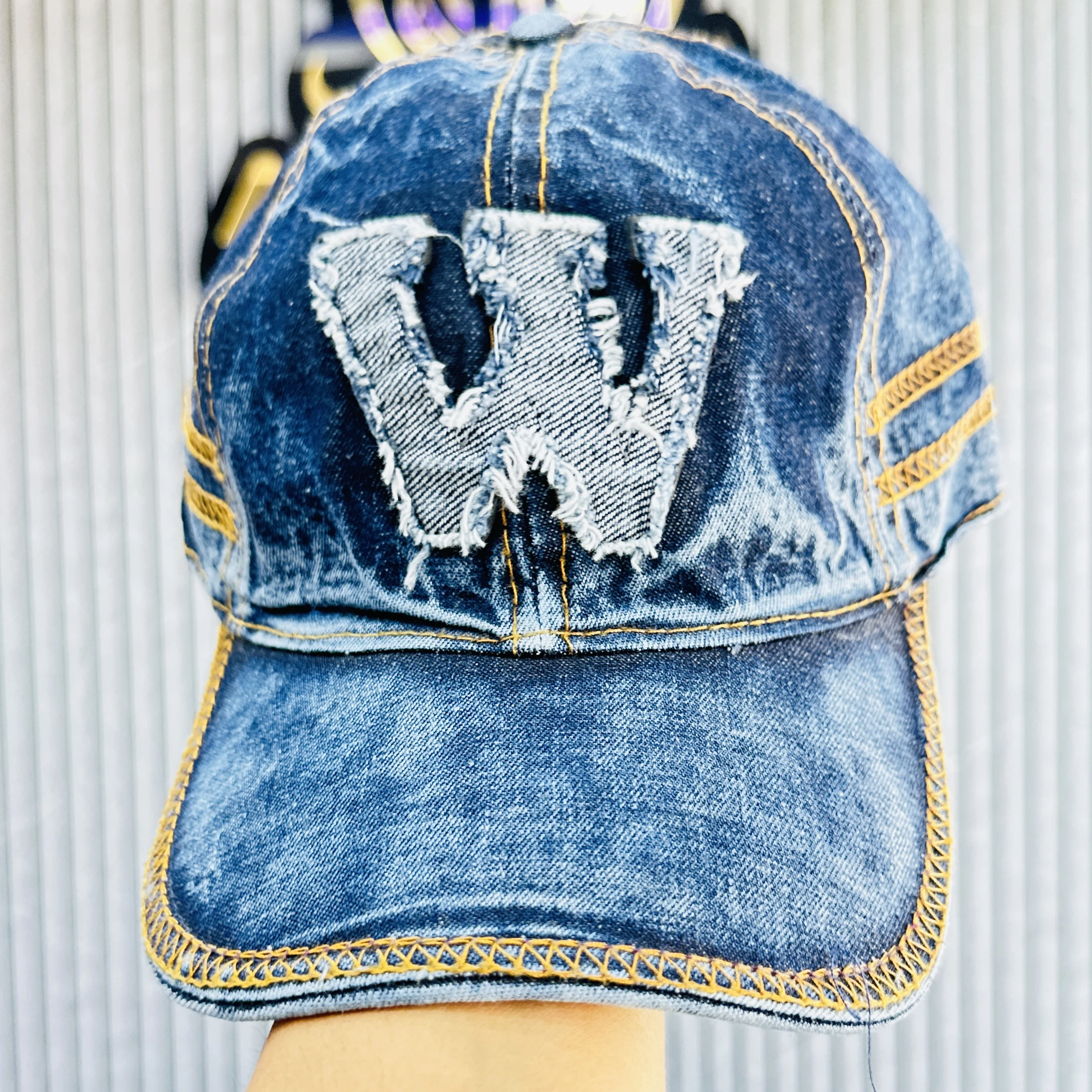 Blue denim baseball cap