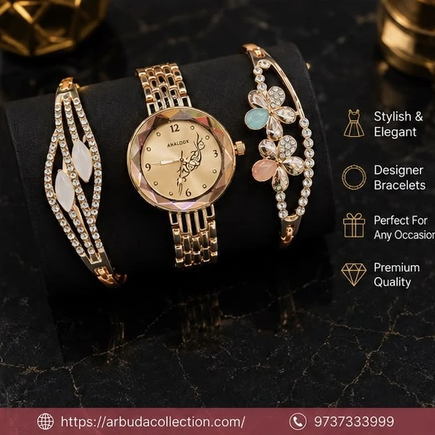 Ladies Analog Watch & Bracelet Combo