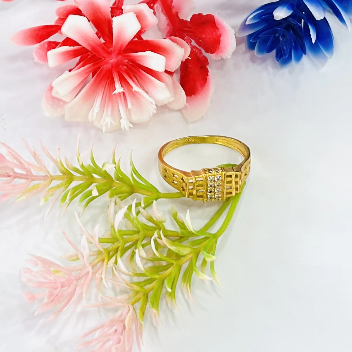 gold-plated men's finger ring with AD (American Diamond) stones, likely made of brass