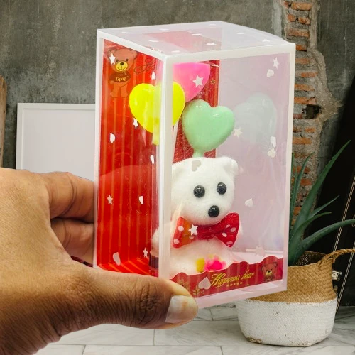 Decorative teddy bear gift set in a transparent box