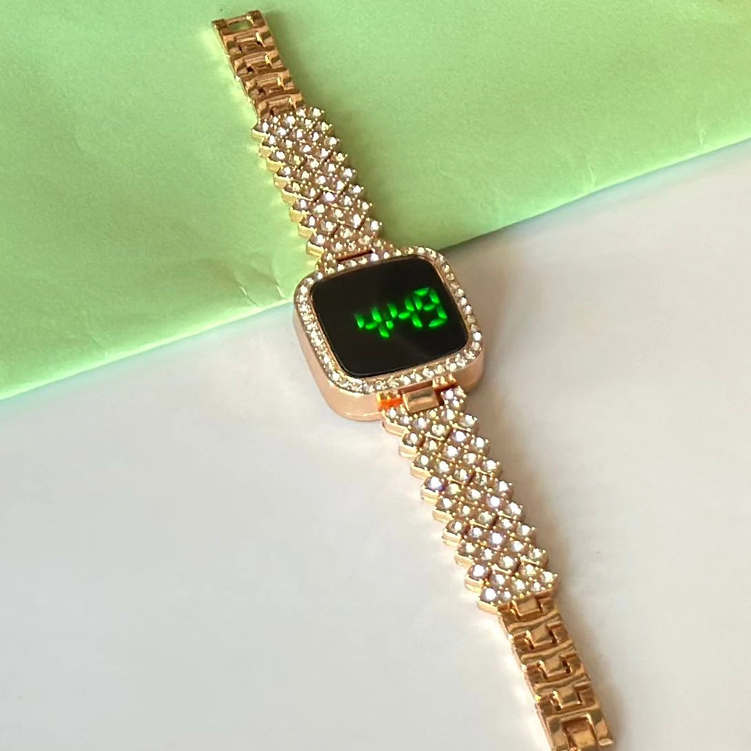 generic diamond-studded LED touch screen digital watch.