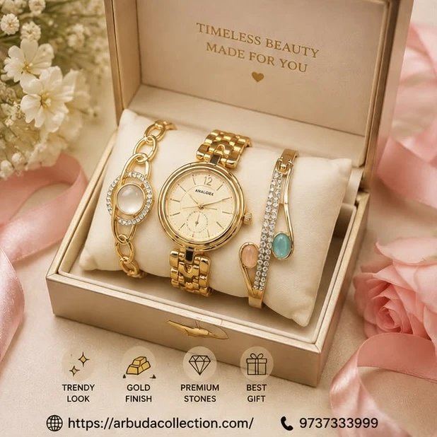 Ladies Analog Watch & Bracelet Combo