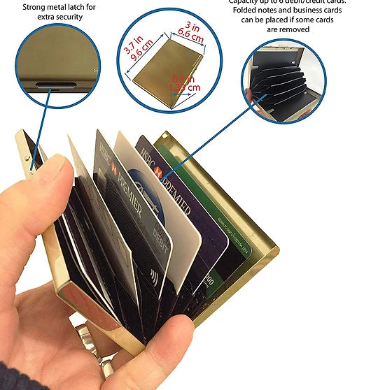 Gold tone metal RFID-blocking credit card holder