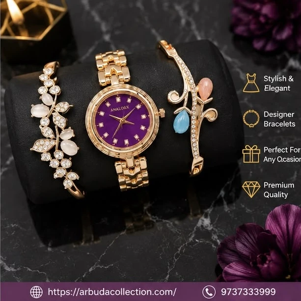 Ladies Analog Watch & Bracelet Combo