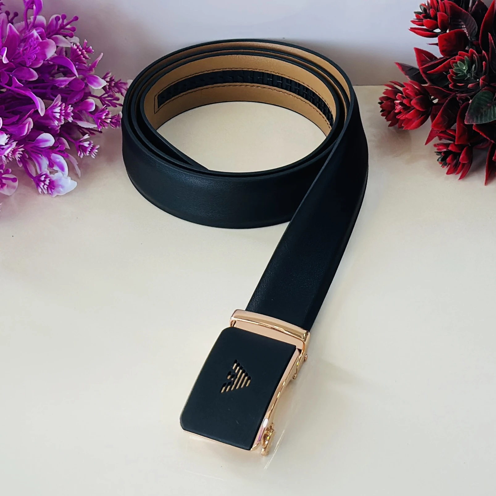 Black Giorgio Armani leather reversible belt
