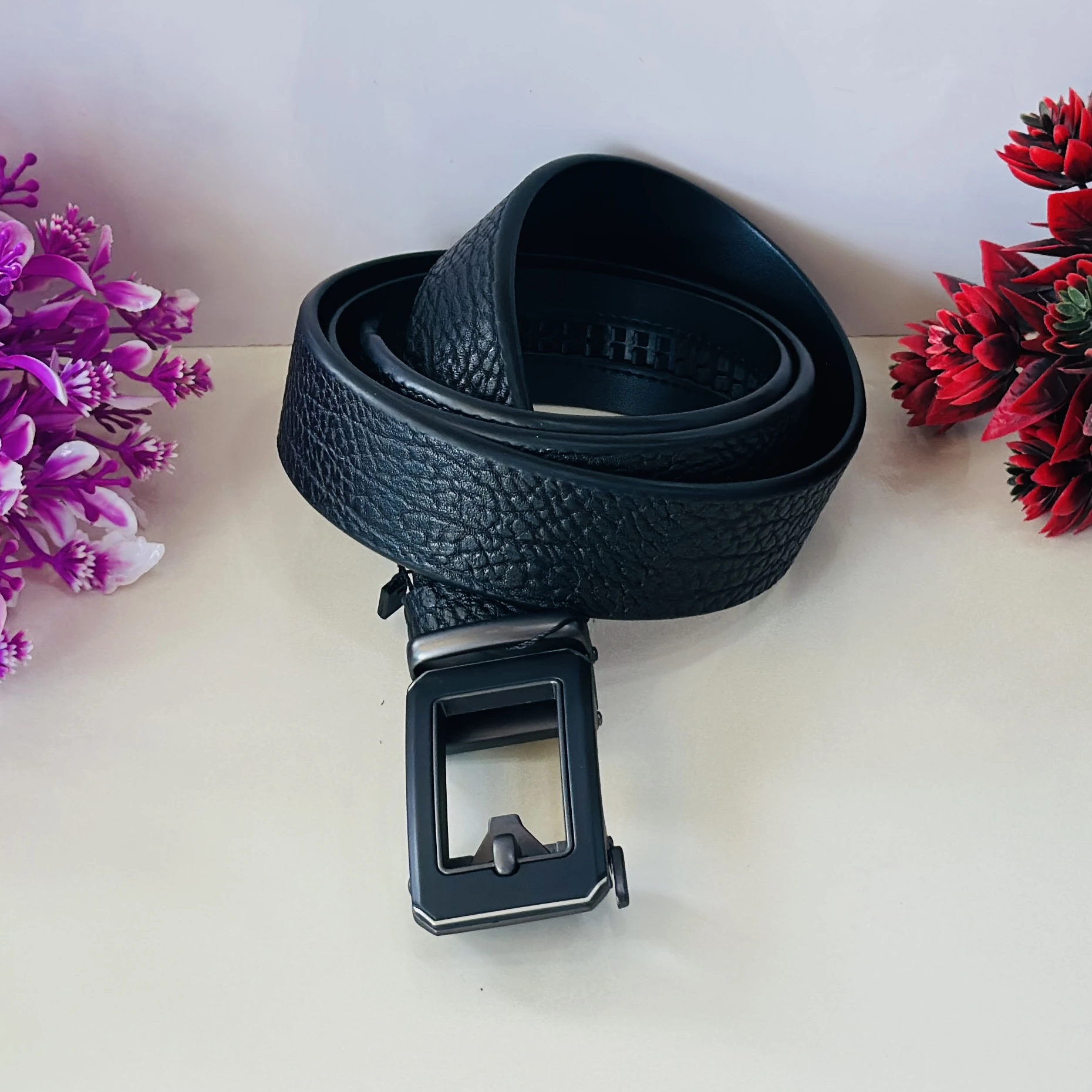 Black PU leather men's belt