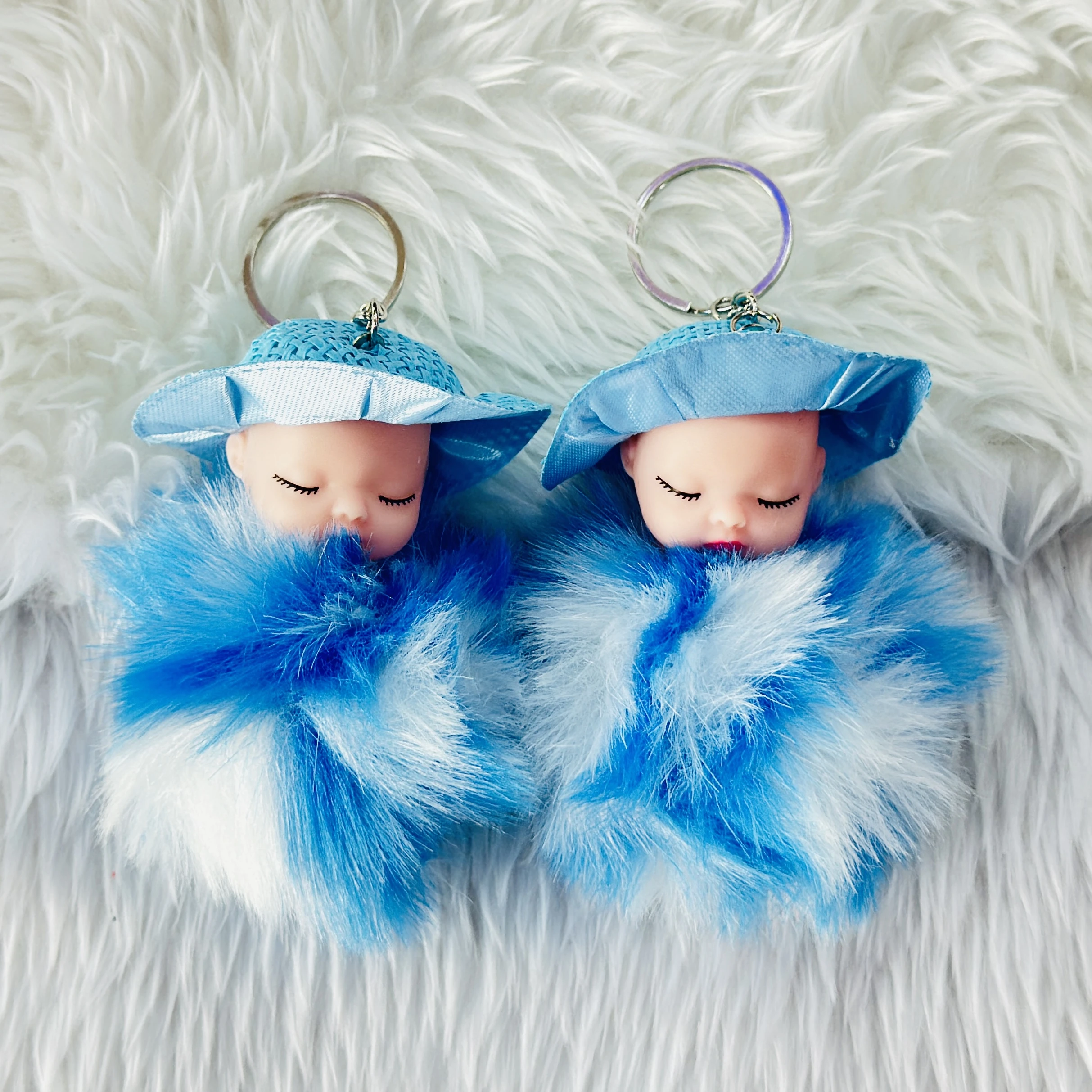 fluffy sleeping baby doll keychain