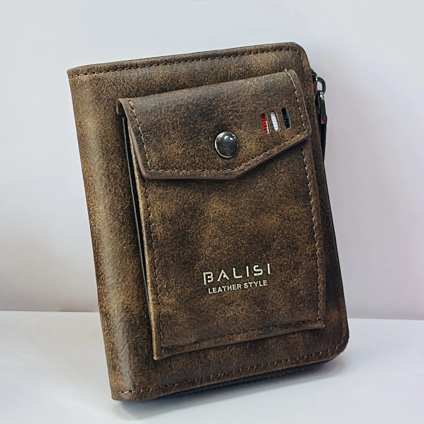 Brown faux leather bifold men's wallet