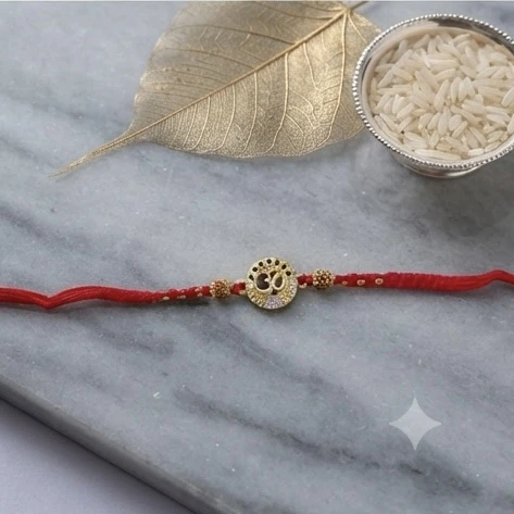 Raksha Bandhan rakhi made from a red thread (mauli).