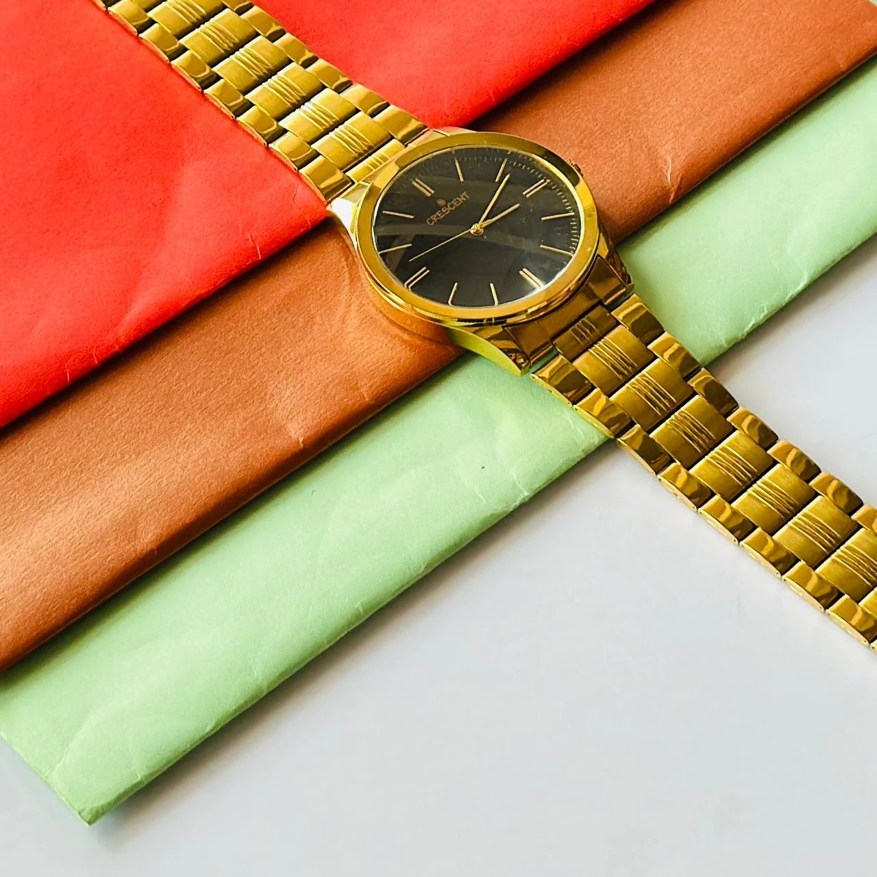 Crescent golden Design analog watch