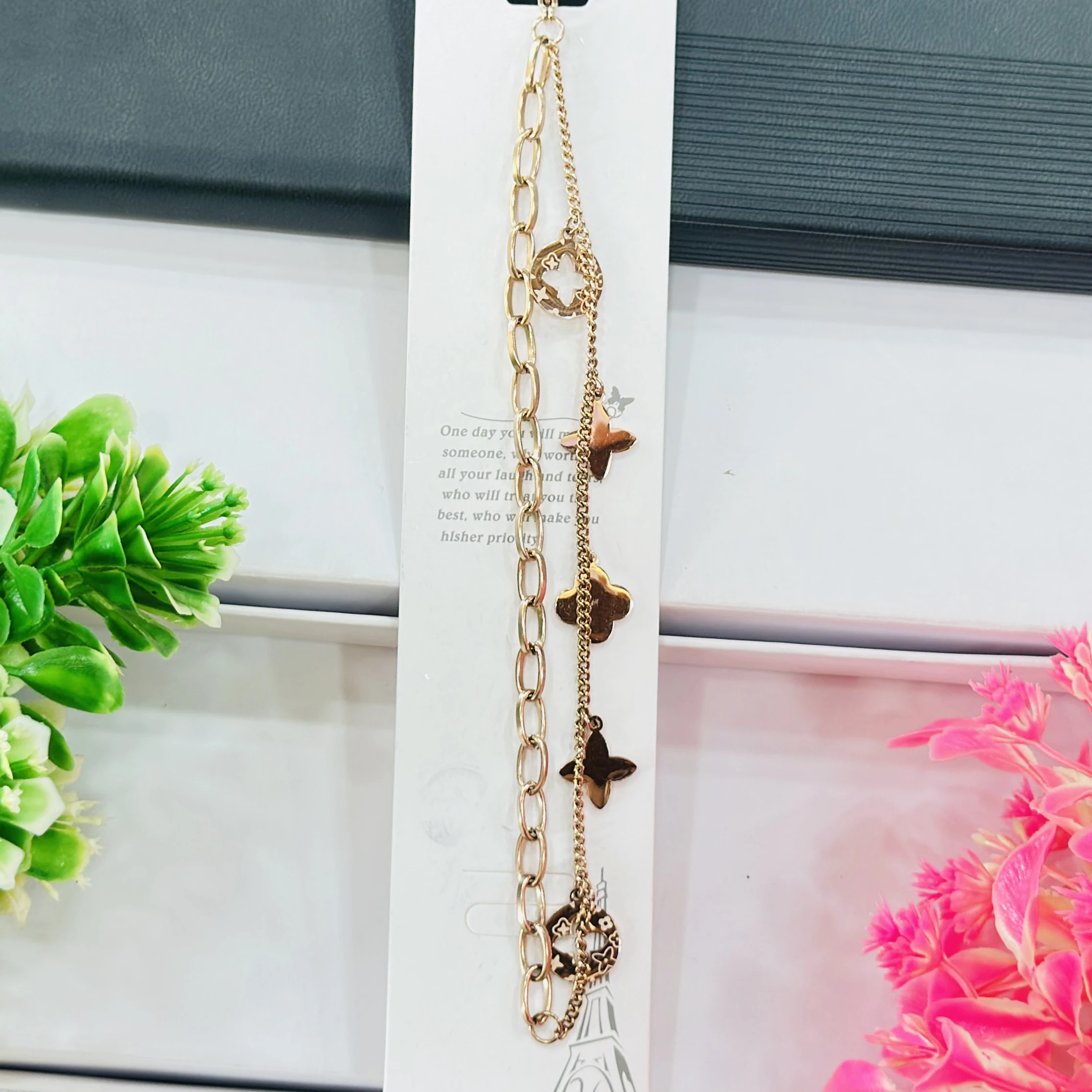 Layered Gold Plated and Pearl Link Chain Bracelet