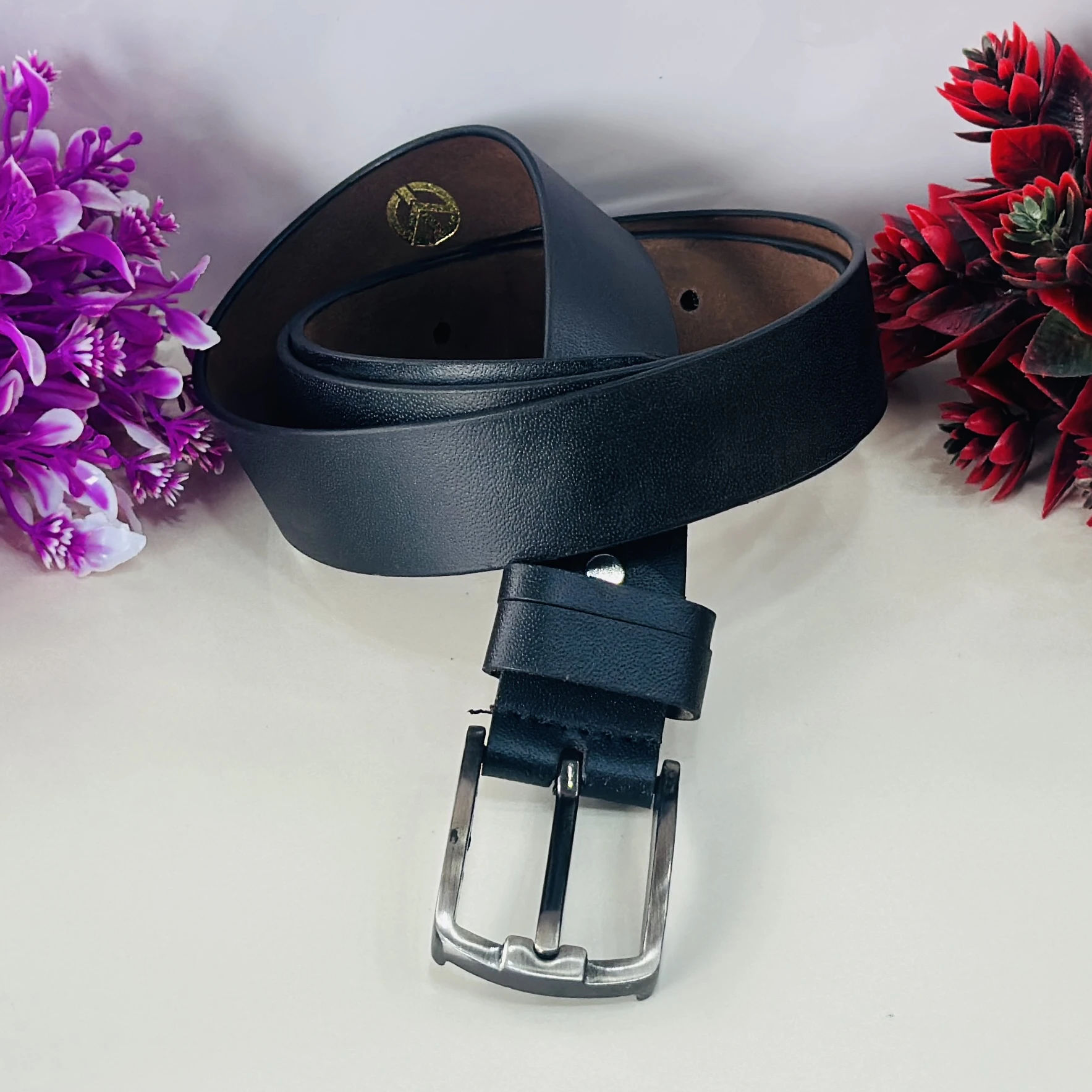 Black genuine leather reversible belt