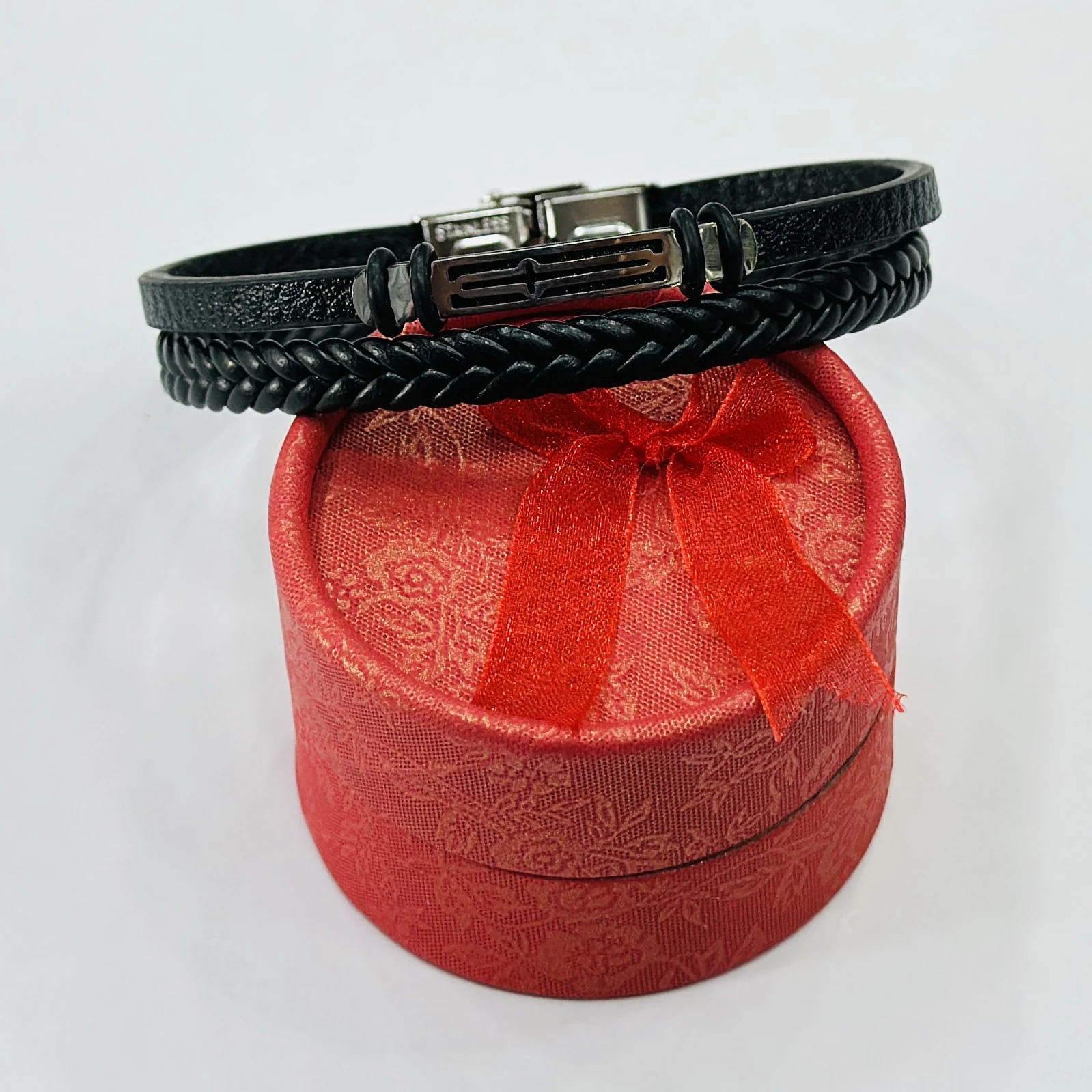 Men's Genuine Braided Leather Bracelet,