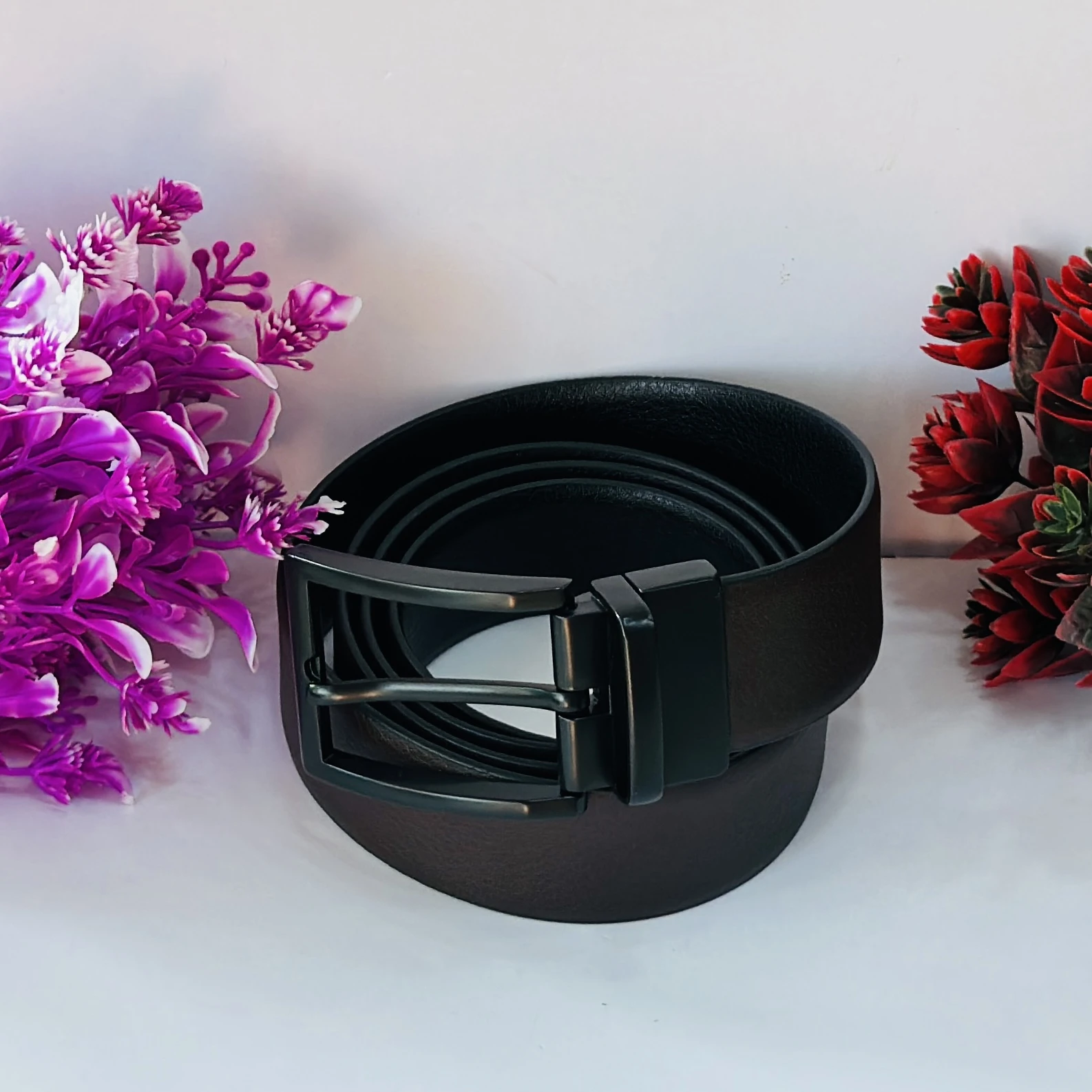 Men Textured Leather Reversible Formal Belt